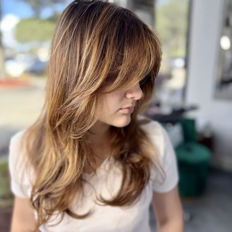 Warm copper and chestnut balayage color