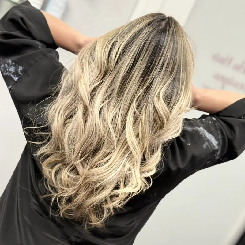 Dimensional blonde, styled in waves