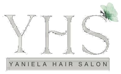 Yaniela Hair Salon logo, a YHS monogram with a sage green butterfly