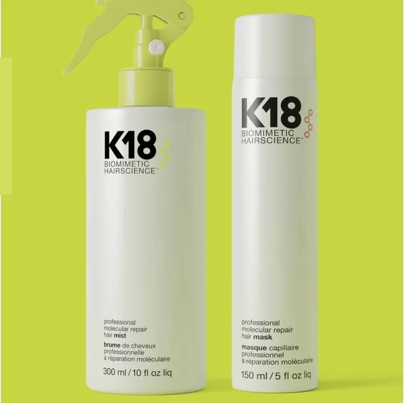 K18 professional repair products on a sage green background